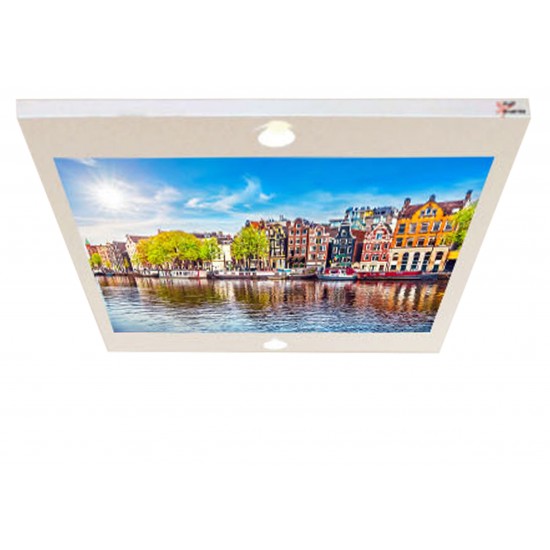 Amsterdam Nehir ve Renkli Evler Gergi Avize 80x68CM Hayal Penceresi Hazır Gergi Tavan